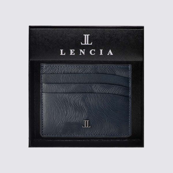 Lencia RFID Protected Lisborn Nappa(Horse Print) Pattern Leather Card Holder LMWC-16673HP-NVY With Box