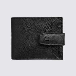 Lencia RFID Protected Saffiano Pattern Men Leather Wallet LMW-16667GS-BLK Front