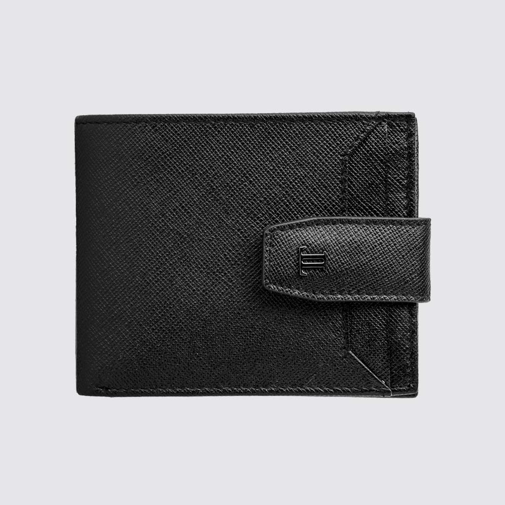 Lencia RFID Protected Saffiano Pattern Men Leather Wallet LMW-16667GS-BLK Front