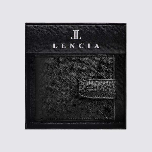 Lencia RFID Protected Saffiano Pattern Men Leather Wallet LMW-16667GS-BLK With Box