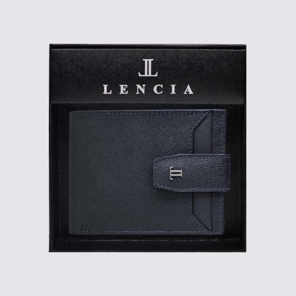 Lencia RFID Protected Saffiano Pattern Men Leather Wallet LMW-16667GS-NVY With Box